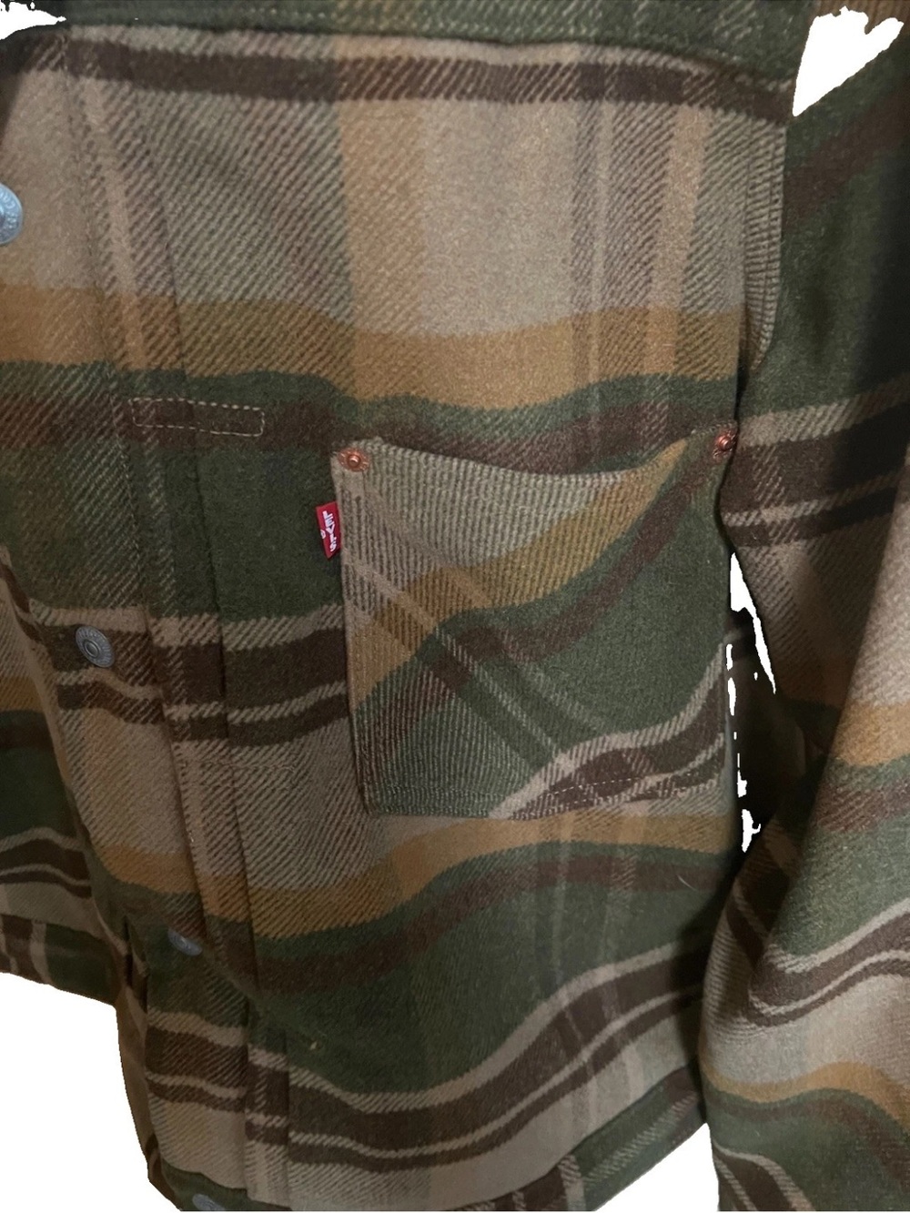 Levis Type I Plaid Sherpa Trucker Jacket Mens XL Winter Moss Green A4882 - Picture 6 of 13